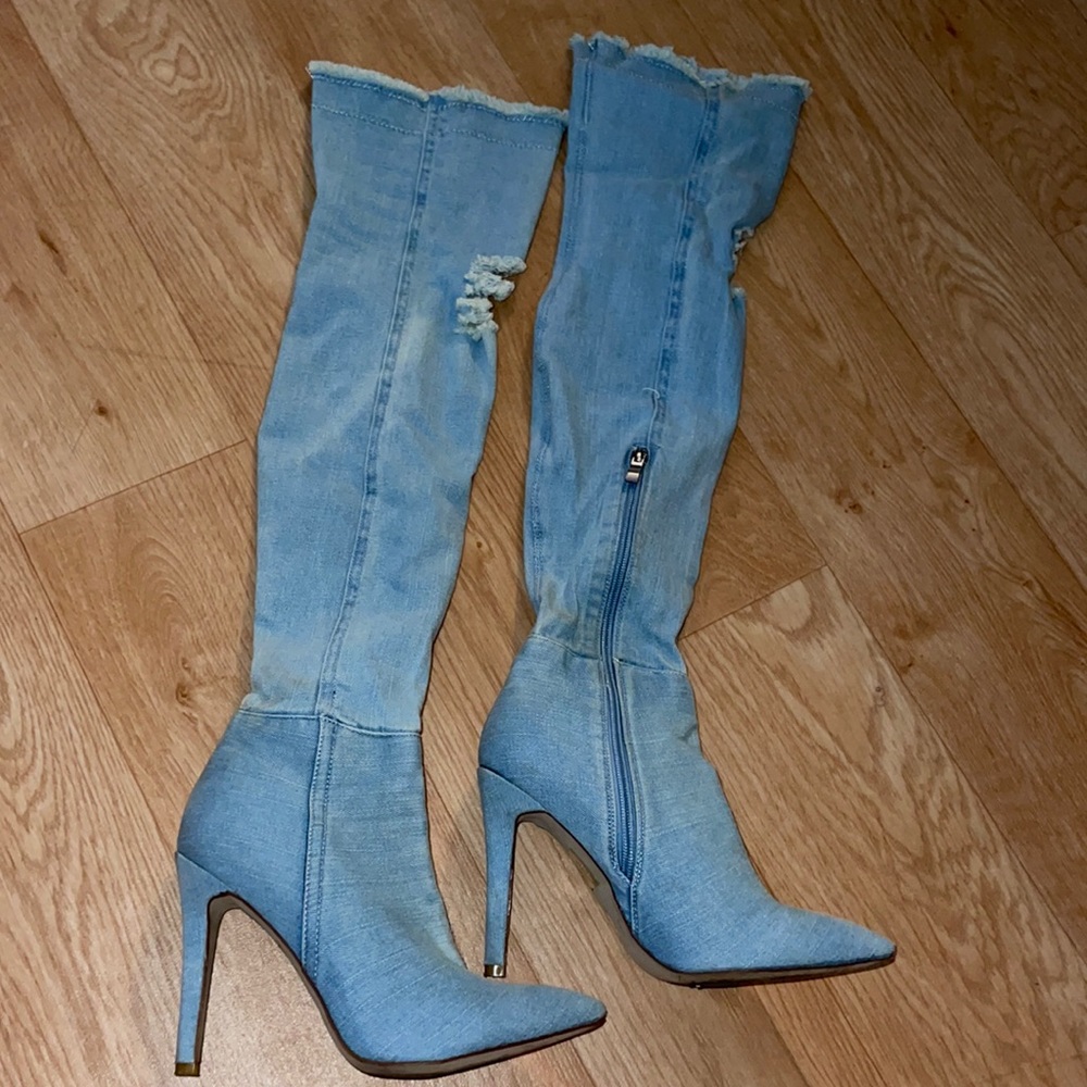 Jean Thigh High Heeled Boots
